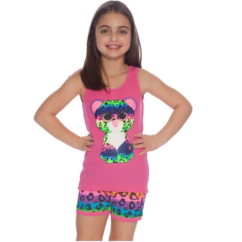 NWT Beanie Boo Dotty Girls Pajama 2 Piece Set w/ animal print Girls Size 4